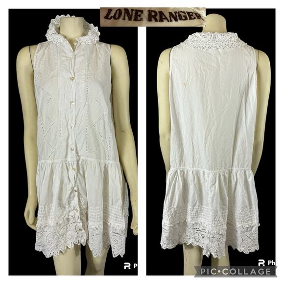 Vintage 1990’s Lone Ranger Paisley Eyelet collared button down dress size medium - Picture 2 of 12